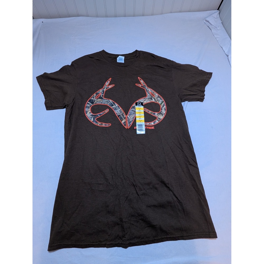 Realtree Mens T-Shirt Medium Brown Camo Antler Logo Short Sleeve Cotton Tee NWT